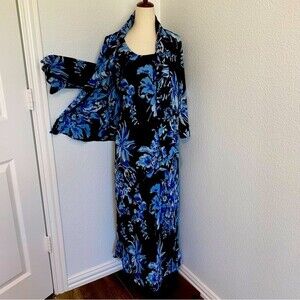 Premier International Maxi Dress With Jacket Blue Tropical Floral Ruffle SZ10/12